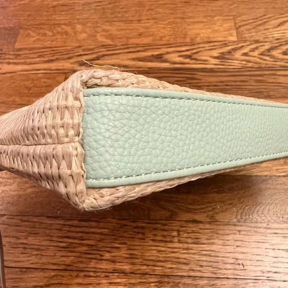 Nanette Lepore Woven Straw Wristlet Pouch - Mint Green Trim Summer Clutch - Picture 8 of 11